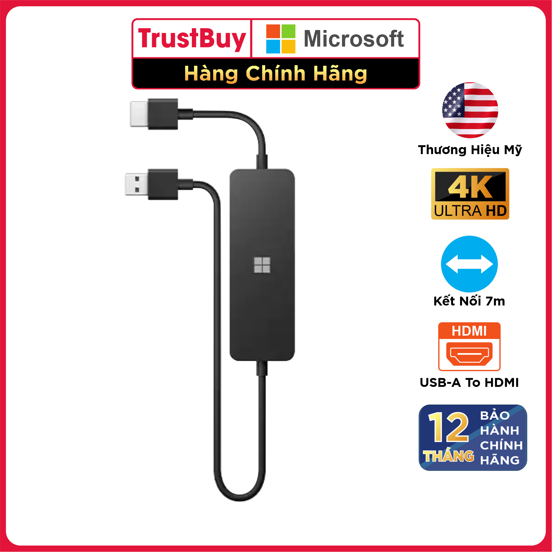 Thiết Bị Trình Chiếu Không Dây Microsoft Display Adapter 4K UHD - Hàng Chính Hãng