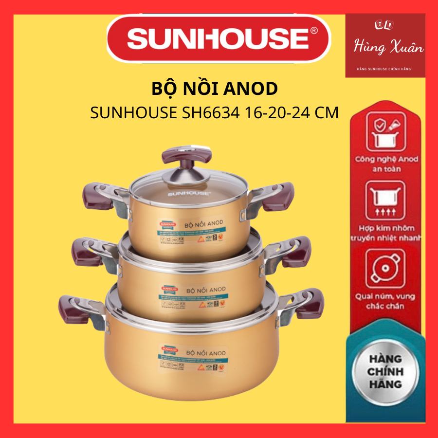 Bộ nồi sunhouse vàng 6634 bền đẹp