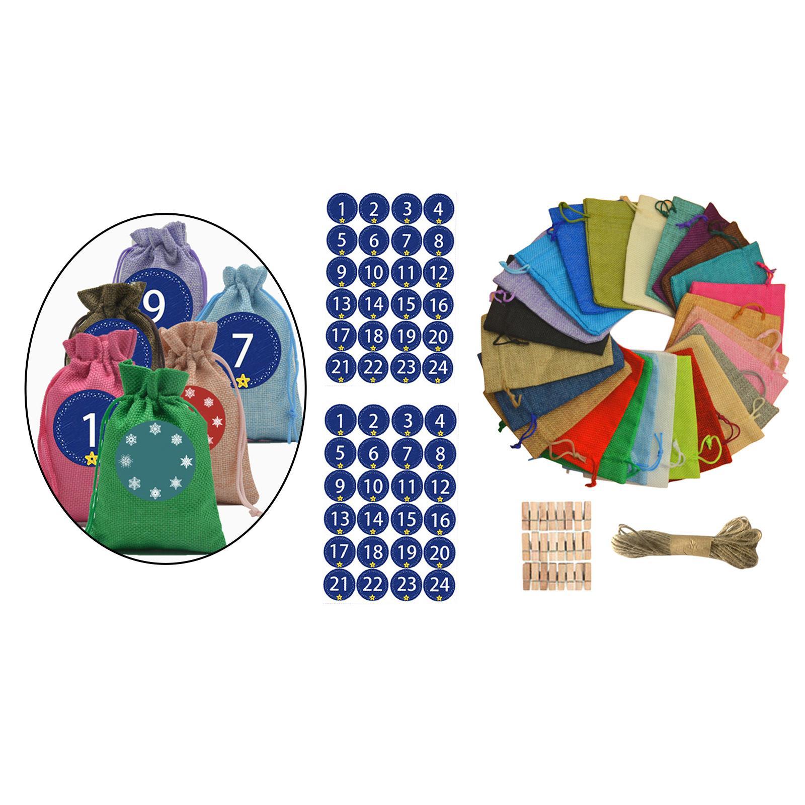 24Pcs 24 Colors Xmas Christmas 24 Days Burlap Candy Gift Bags DIY