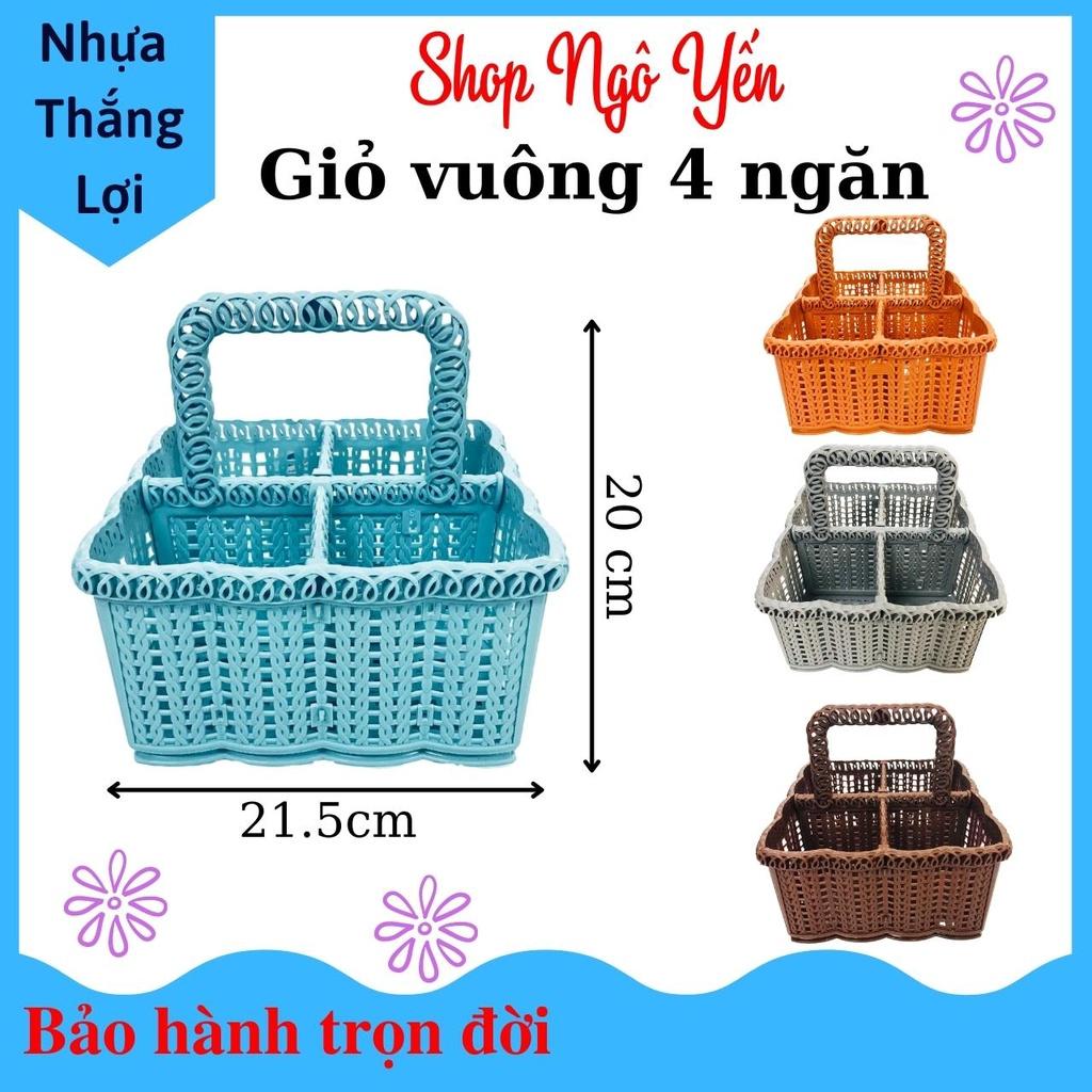 Hình ảnh Giỏ nhựa vuông 4 ngăn rổ nhựa có quai xách đựng cafe, trà sữa mang đi, đựng hũ gia vị