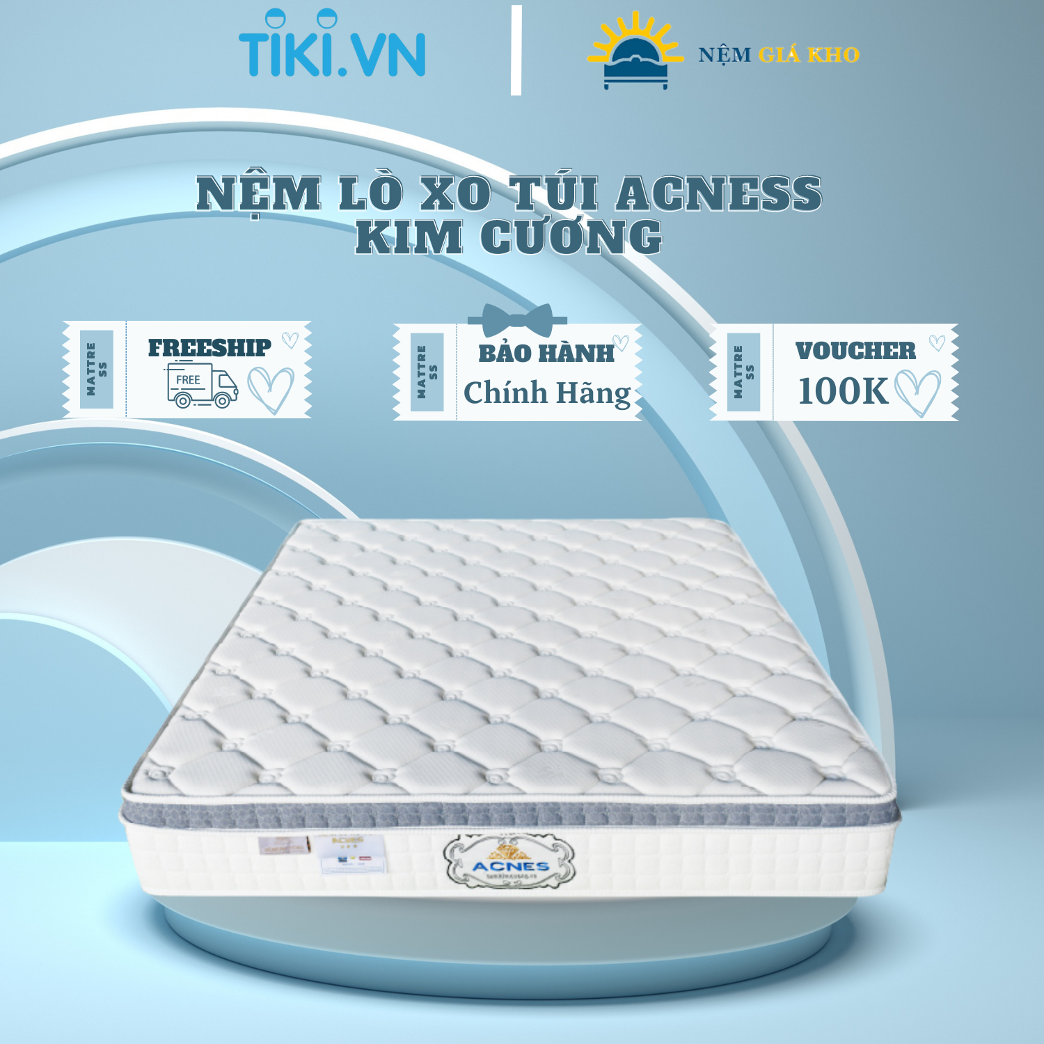 Nệm lò xo Túi Acness Kim Cương