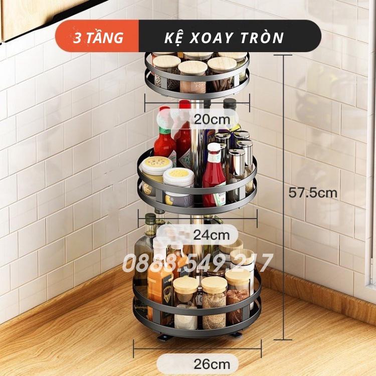 Kệ Đựng Gia Vị Xoay 360 Độ 2 Tầng, 3 Tầng, Kệ Để Đồ Nhà Bếp Thông Minh Dáng Tròn