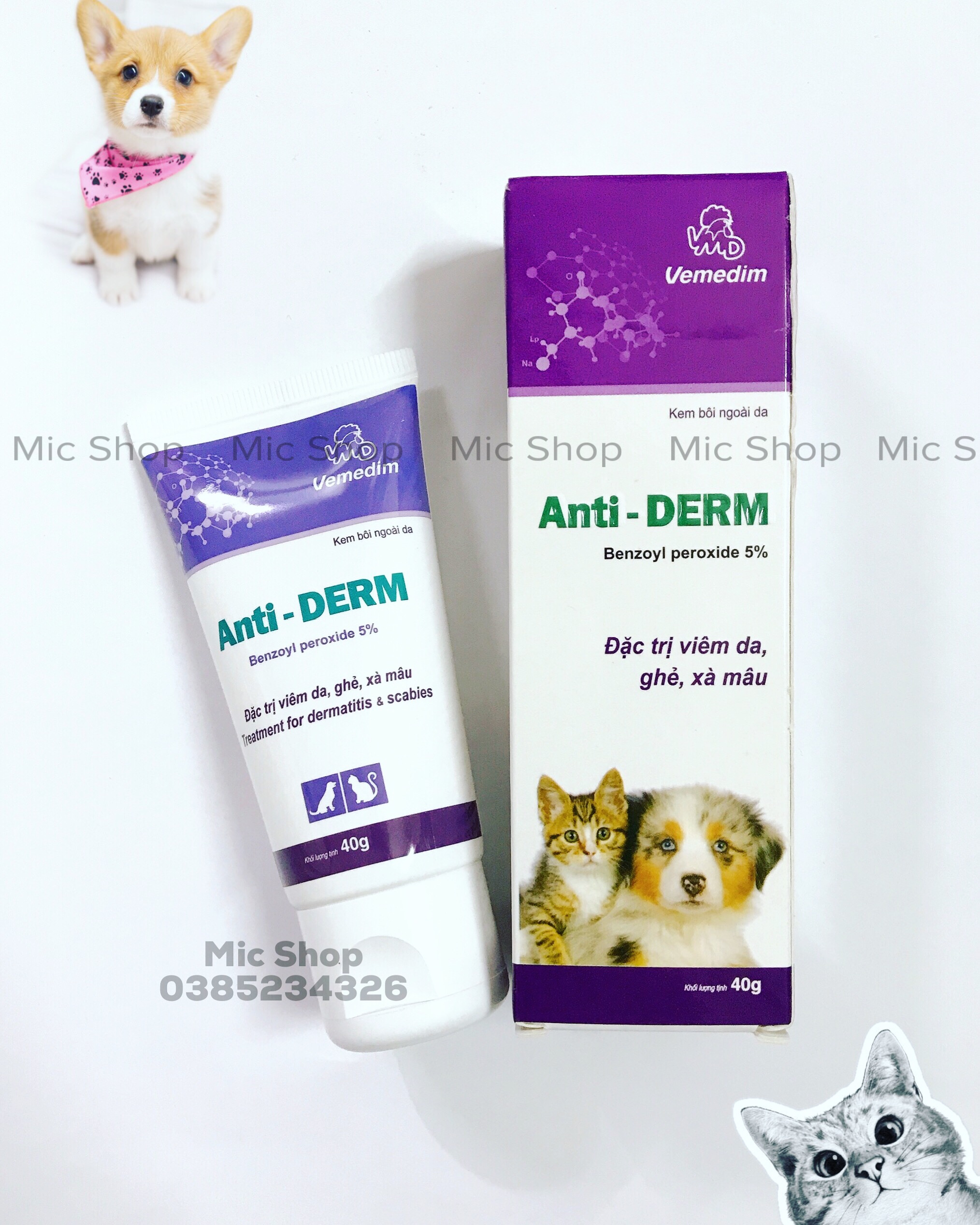 Bôi viêm da, ghẻ, xà mâu cho chó, mèo Anti DERM Vemedim