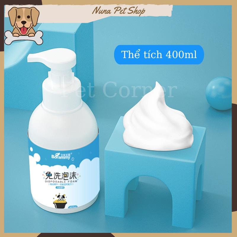 Sữa tắm khô cho chó mèo Borammy dạng bọt giúp khử mùi, diệt khuẩn và dưỡng lông (400ml)