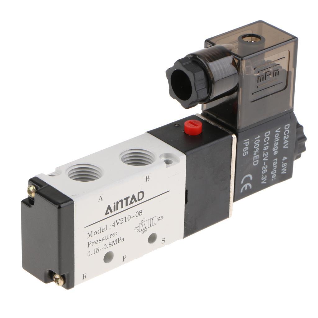 2 Pcs 4V210-08 Solenoid Valve 5 Way 2 Position Pneumatic Air-Operated 1/4'' BSPT 24V