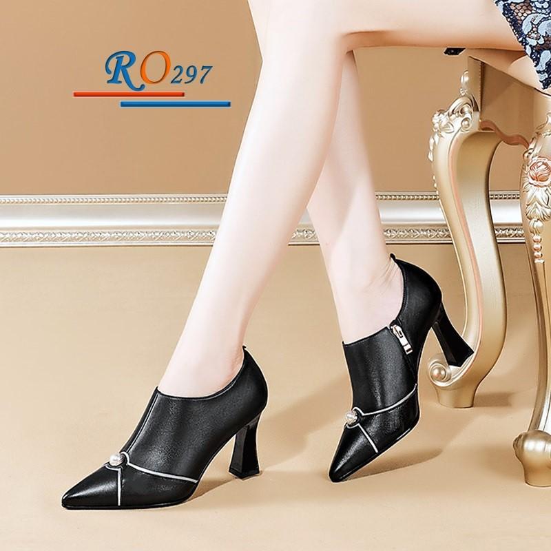 Boots thời trang nữ da lì đính hạt cao cấp ROSATA RO297 7p gót nhọn - đen, be - HÀNG VIỆT NAM - BKSTORE