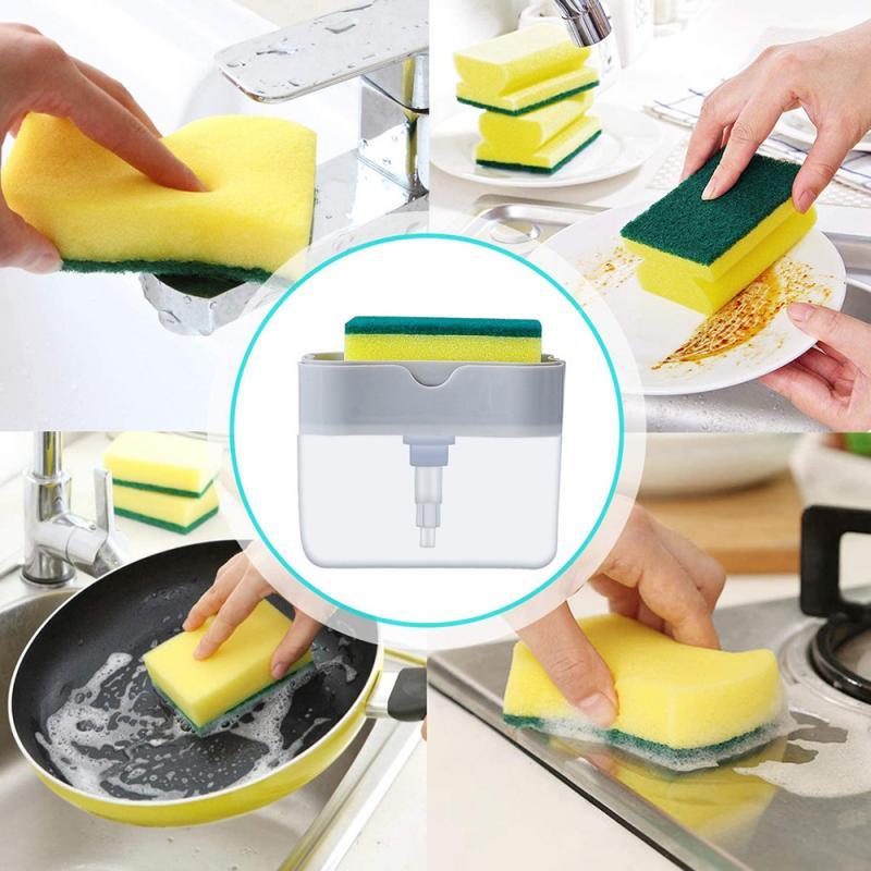 Kitchen Tools 2-in-1 Sponge Box With Soap Dispenser Double Layer Kitchen Plastic Soap Dispenser Sponge Scrubber Holder Case Hot