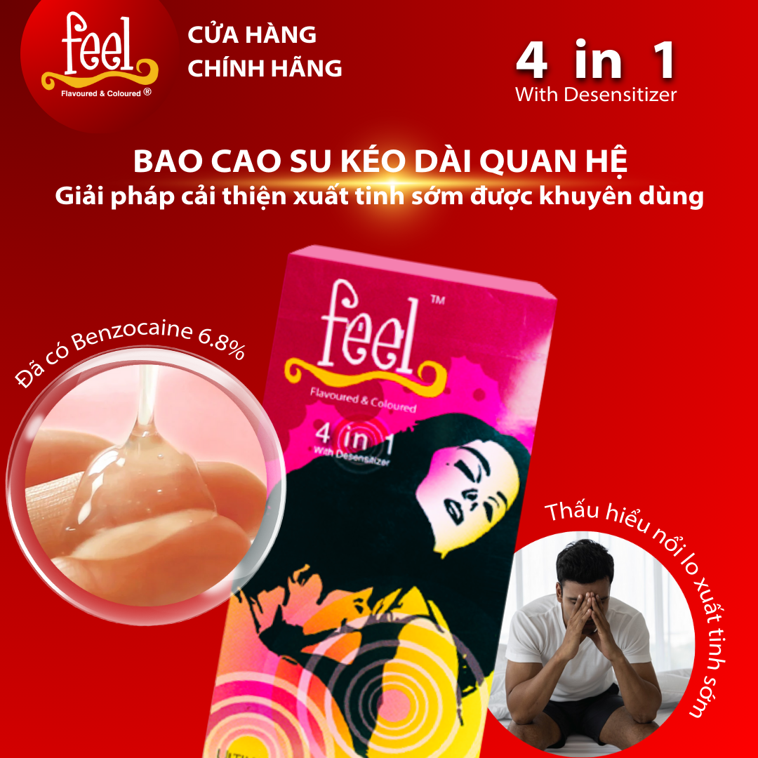 Bộ 3 hộp Bao cao su Feel 4 in 1 (12 bao) - Bao cao su kéo dài thời gian, có Gân và Gai.