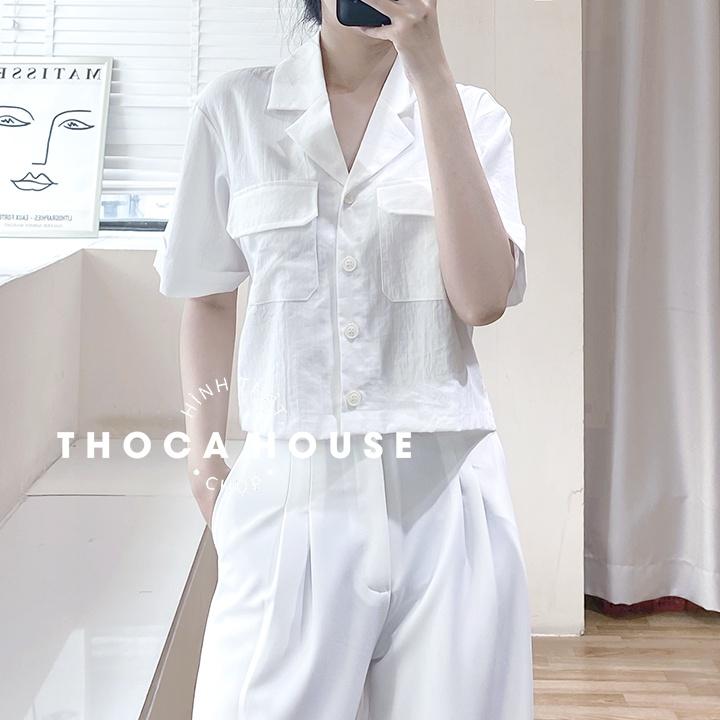 Áo sơ mi nữ croptop công sở cổ vest 2 túi nhiều màu THOCA HOUSE dễ phối đồ, mặc đi làm đi học cực xinh