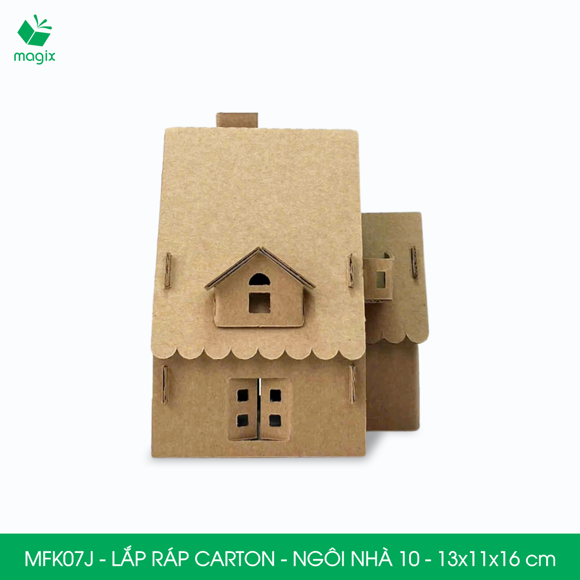 MFK07J - 13x11x16 cm - Mô hình ngôi nhà lắp ráp từ bìa carton cao cấp, nhà giấy carton mini sáng tạo