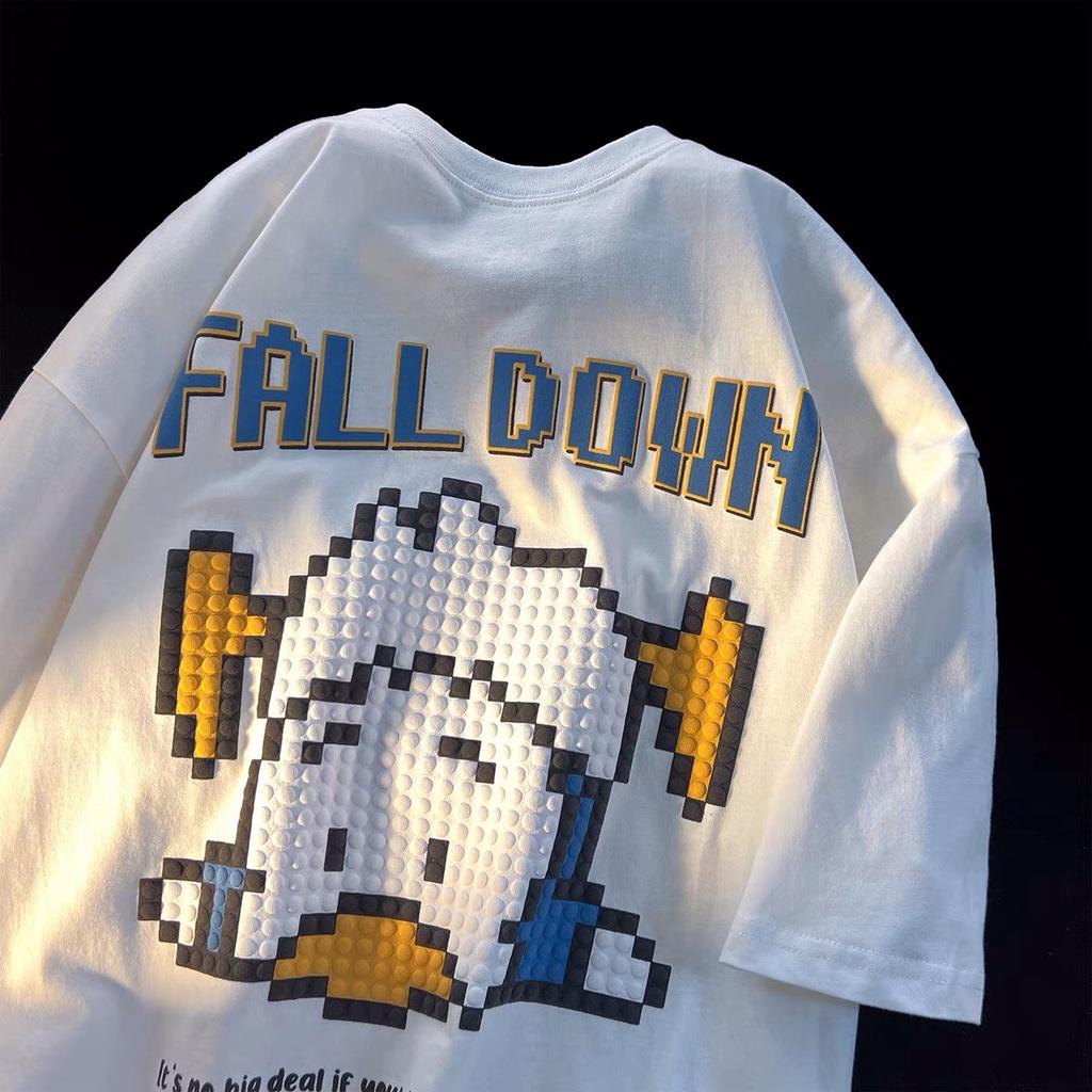 Áo thun tay lỡ form rộng - phông nam nữ cotton oversize - T shirt con vịt fall down - 2N Unisex