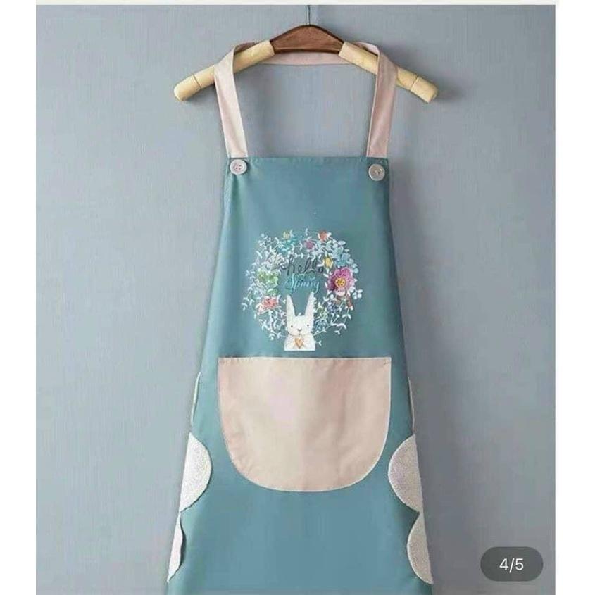 TẠP DỀ HÌNH HOA CAO CẤP- TẠP DỀ NẤU ĂN CHỐNG NƯỚC CÓ CHỖ LAU TAY VÀ TÚI ĐỂ ĐIỆN THOẠI