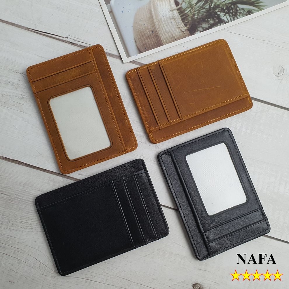[Da thật] Ví đựng thẻ, ví namecard da bò thật NAFA CH108 siêu mỏng thời trang tiện lợi - Màu đen, nâu