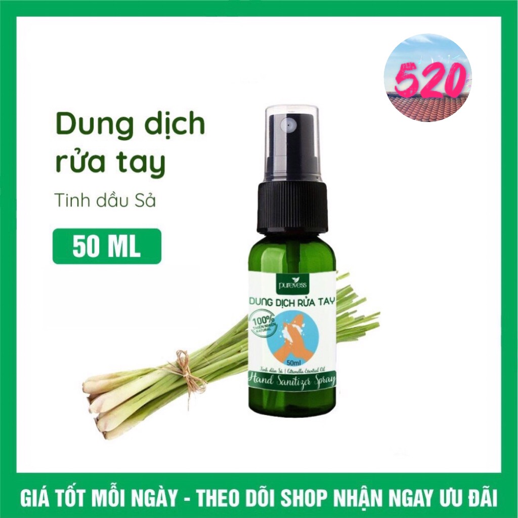 Dung dịch sát khuẩn tay Purevess - tinh dầu Sả 50ml