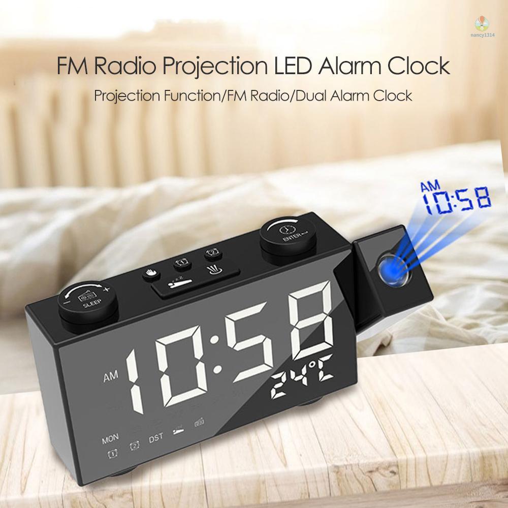 Đồng hồ báo thức kỹ thuật số nancy12507-6 Inch FM điều chỉnh 4 độ sáng 3 lần có màn hình hiển thị nhiệt độ và đèn LED xoay 180 độ