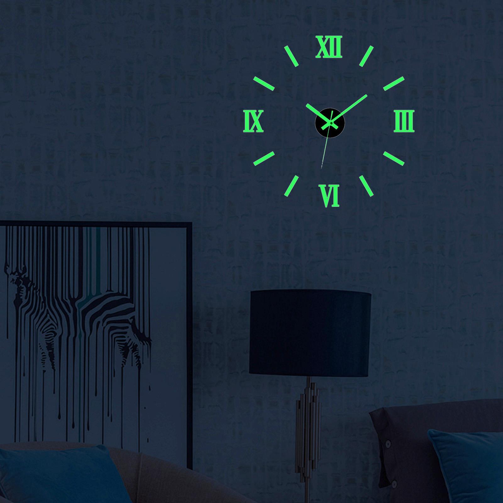 Acrylic Luminous Wall Clock Stickers, DIY Frameless Non Ticking Hanging ,  Clocks for Bedroom Office Living Room Home Decoration