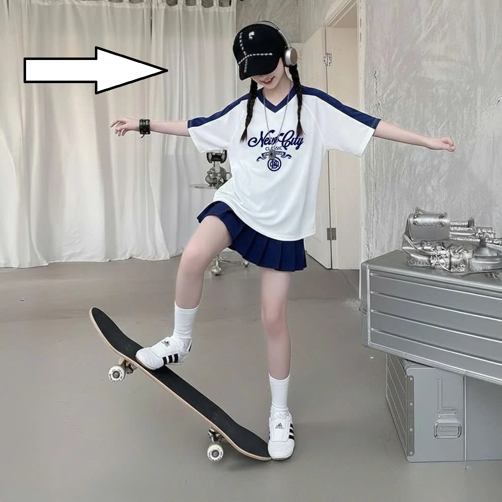 Set Váy Bé Gái Áo Thun Cotton 4C Phối Màu Chân Váy Xếp Ly Kèm Quần Năng Động Cá Tính Từ 12-45kg Dành Cho Bé Gái