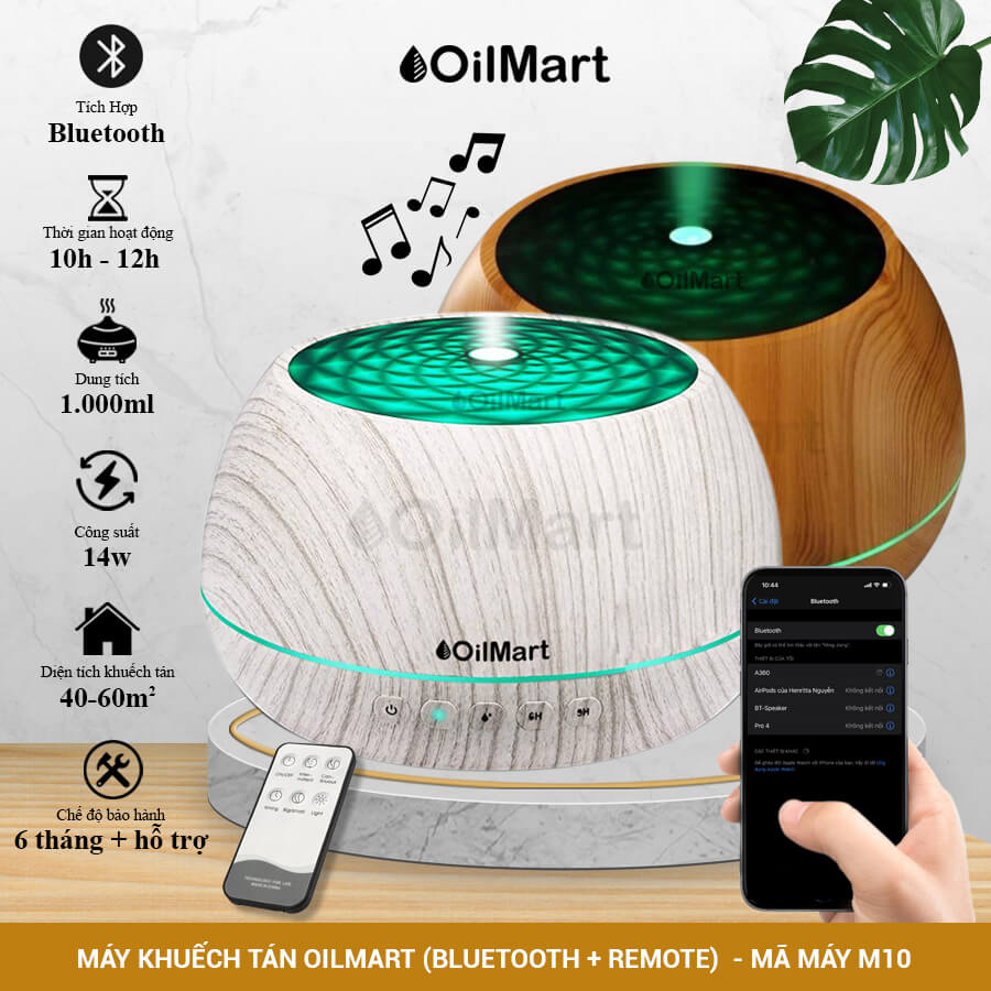 Máy Khuếch Tán Tinh Dầu Oilmart Loa Âm Nhạc - 14W 1000ml (Tích Hợp Bluetooth)