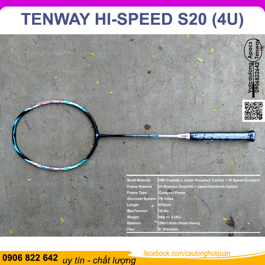 Vợt cầu lông Tenway Hi-Speed S20 (4U) | Vợt nặng đầu chuyên công, trợ lực người chơi, thân nhỏ chống cản gió