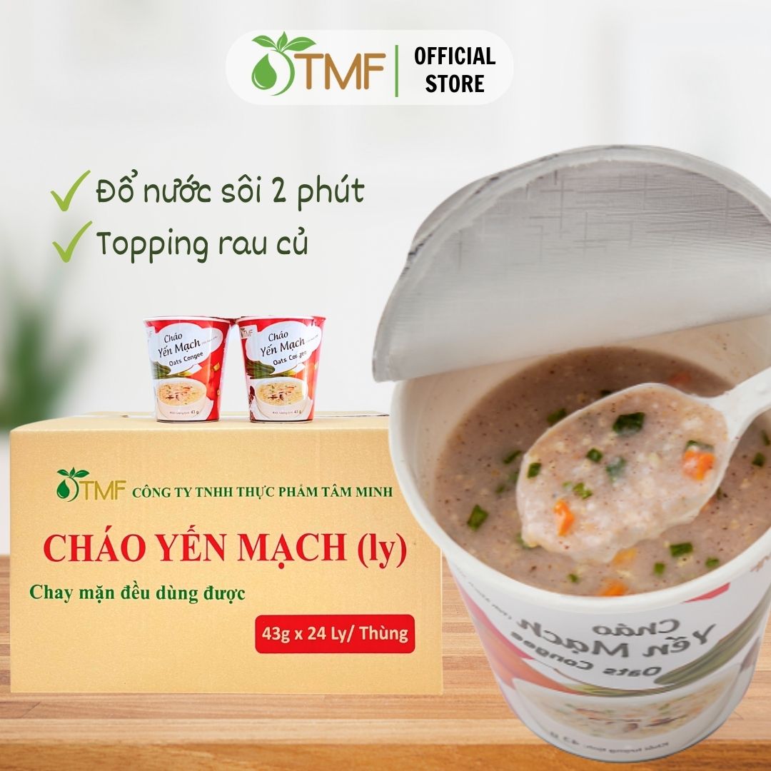 Thùng 24 ly cháo yến mạch dưỡng sinh ăn liền Tâm Minh (24 ly x 43 gam)