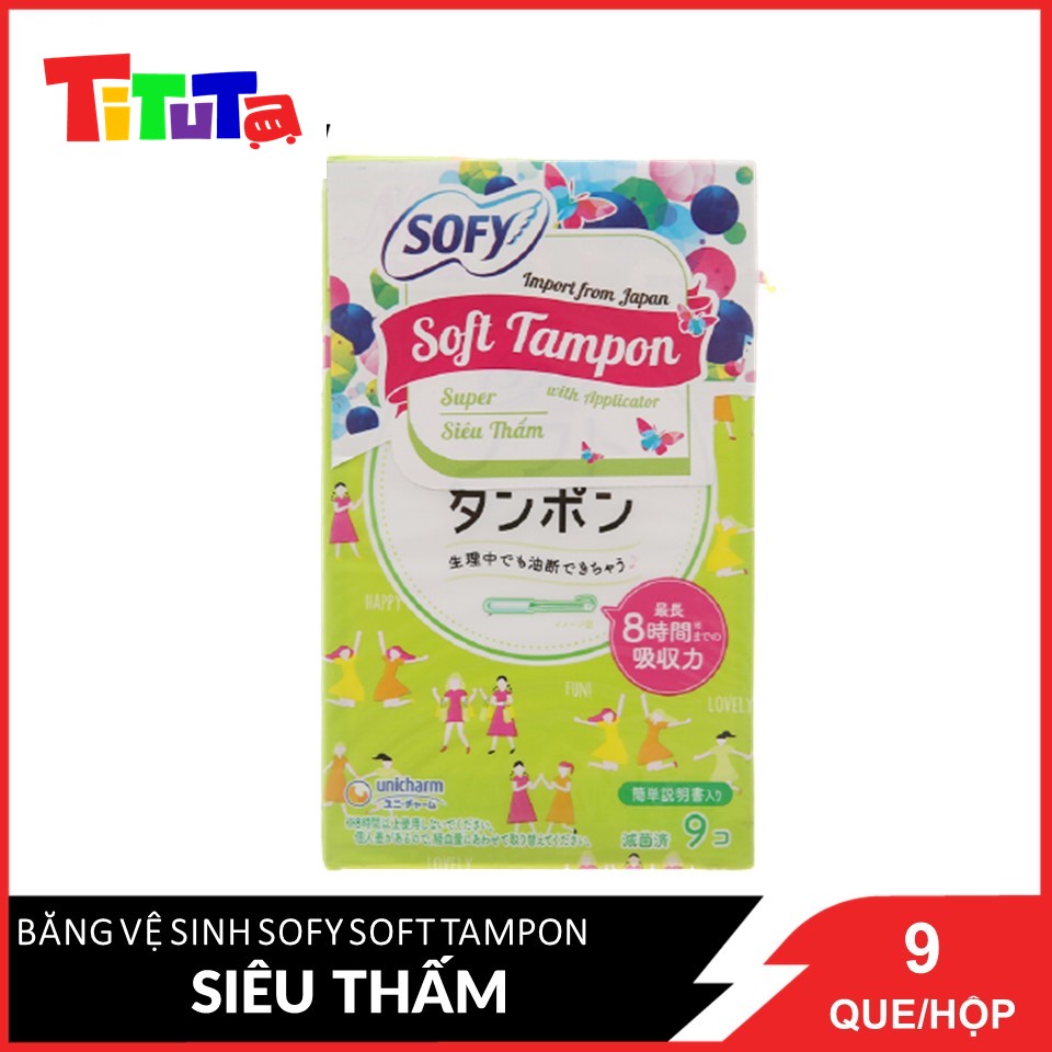 Băng vệ sinh Sofy Soft Tampon Vải không dệt và bông cellulose - siêu thấm Hộp 9 que