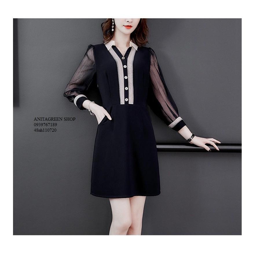 Nh110720-ĐẦM SUÔNG PHỐI MÀU TAY DÀI