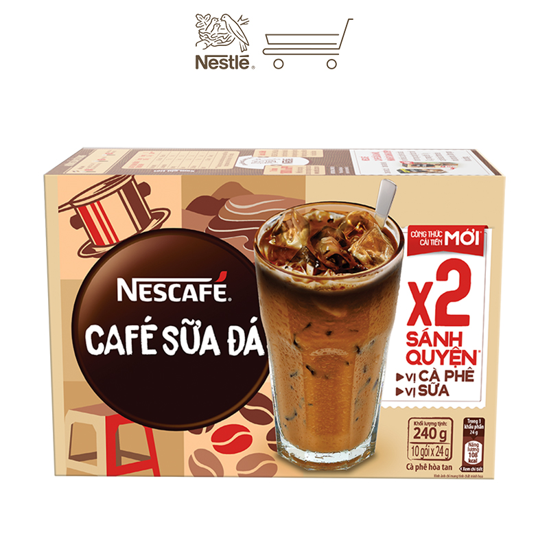 Combo 2 hộp cà phê hòa tan Nescafé 3in1 cà phê sữa đá (Hộp 10 gói x 24g)