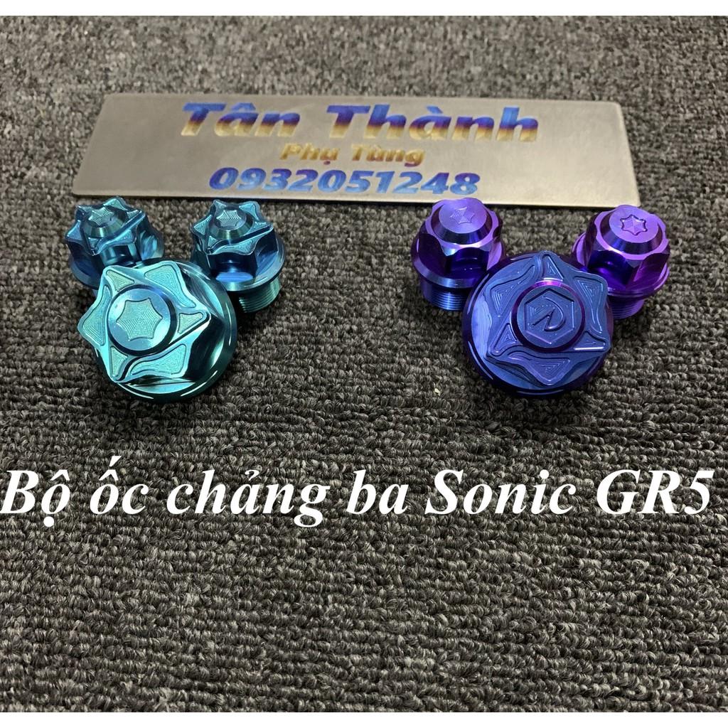 Bộ ốc chảng ba dành cho xe Sonic Titanium GR5 xanh tím, xanh lục bảo( bộ 3 con