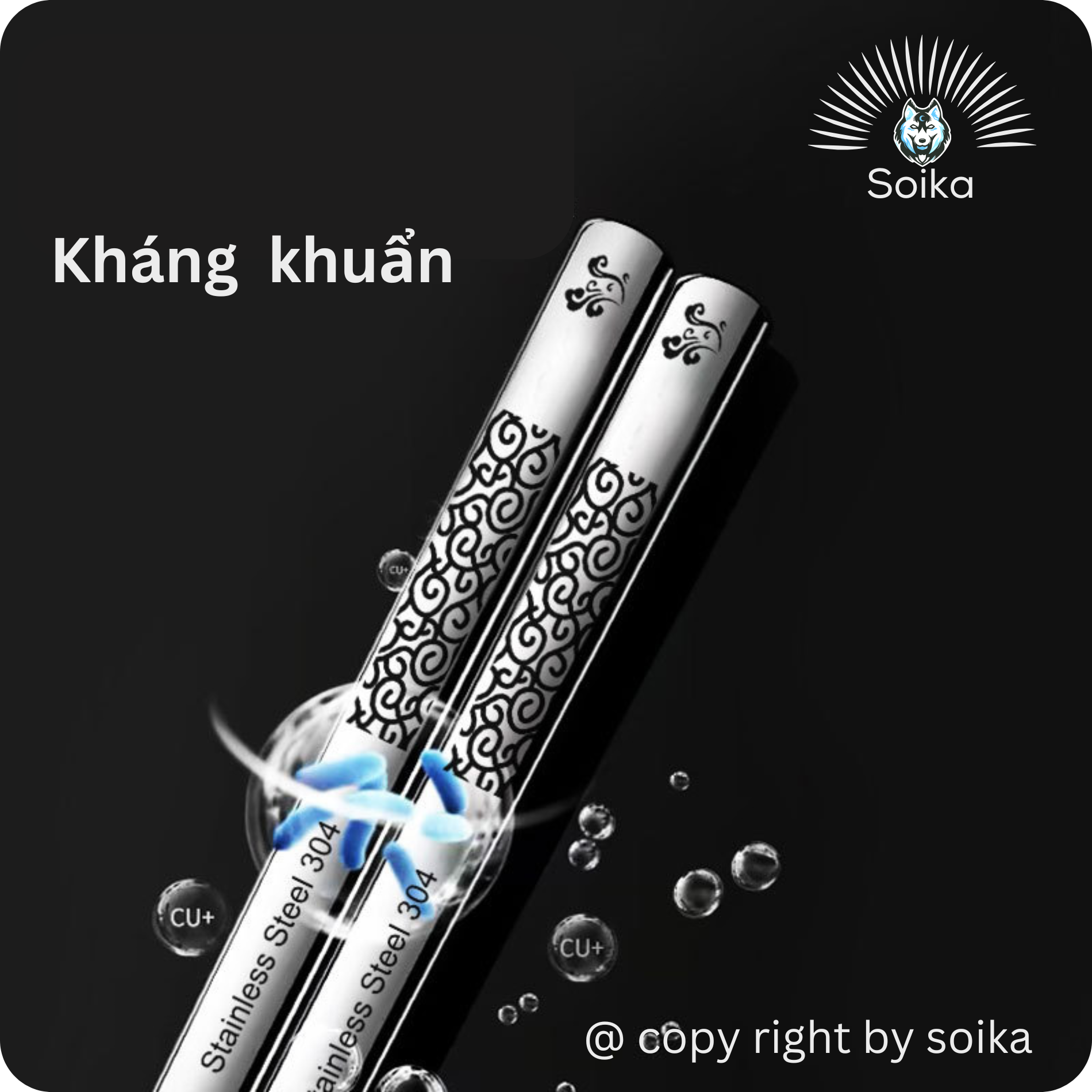 [Combo 5 đôi &amp; 10 đôi] Đũa inox 304 SOIKA mẫu A SK-P02A chống trượt kháng khuẩn