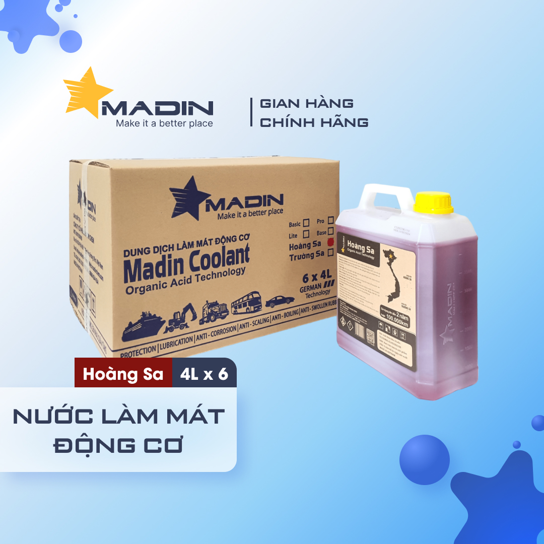 Nước làm mát ô tô, xe máy, Động Cơ Madin Coolant Hoàng Sa 4L