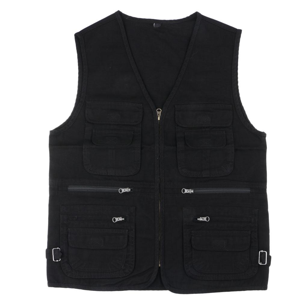 Men's Fishing Vest Utility Sports Vest Multi Pocket Waistcoat L Black