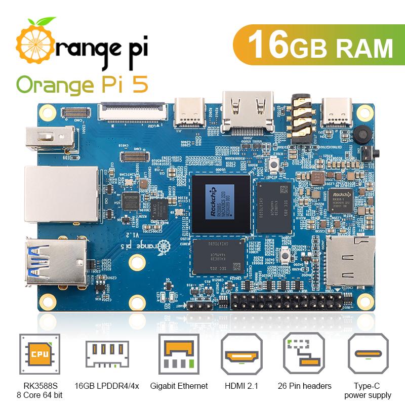 Orange Pi 5 16GB RK3588S, mô -đun PCIe bên ngoài WiFi BT, SSD Gigabit Ethernet Máy tính bảng đơn, Run Android Debian OS