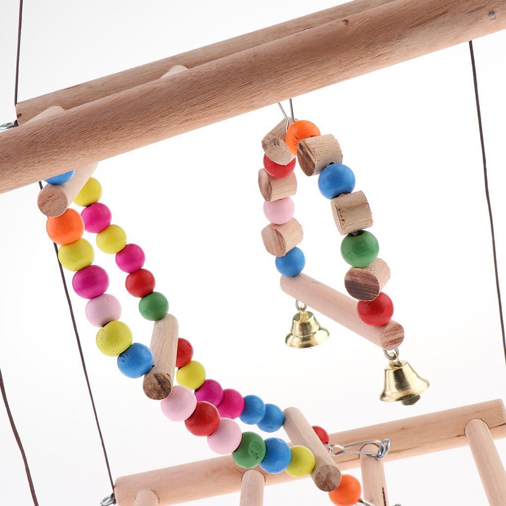 Bird Wooden Ladder Parrot Swing Cage Activity Toys with Bell