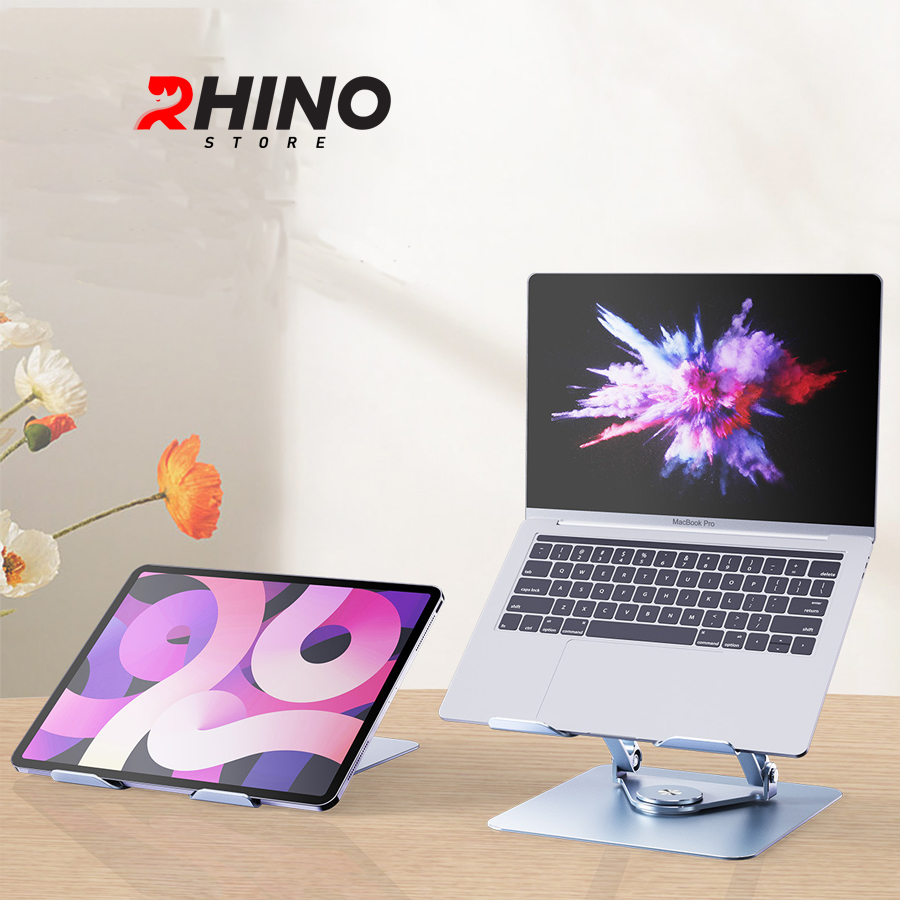 Kệ đỡ Laptop xoay 360° tản nhiệt Rhino KL301, giá đỡ máy tính nhôm cao cấp, gấp gọn - Hàng chính hãng