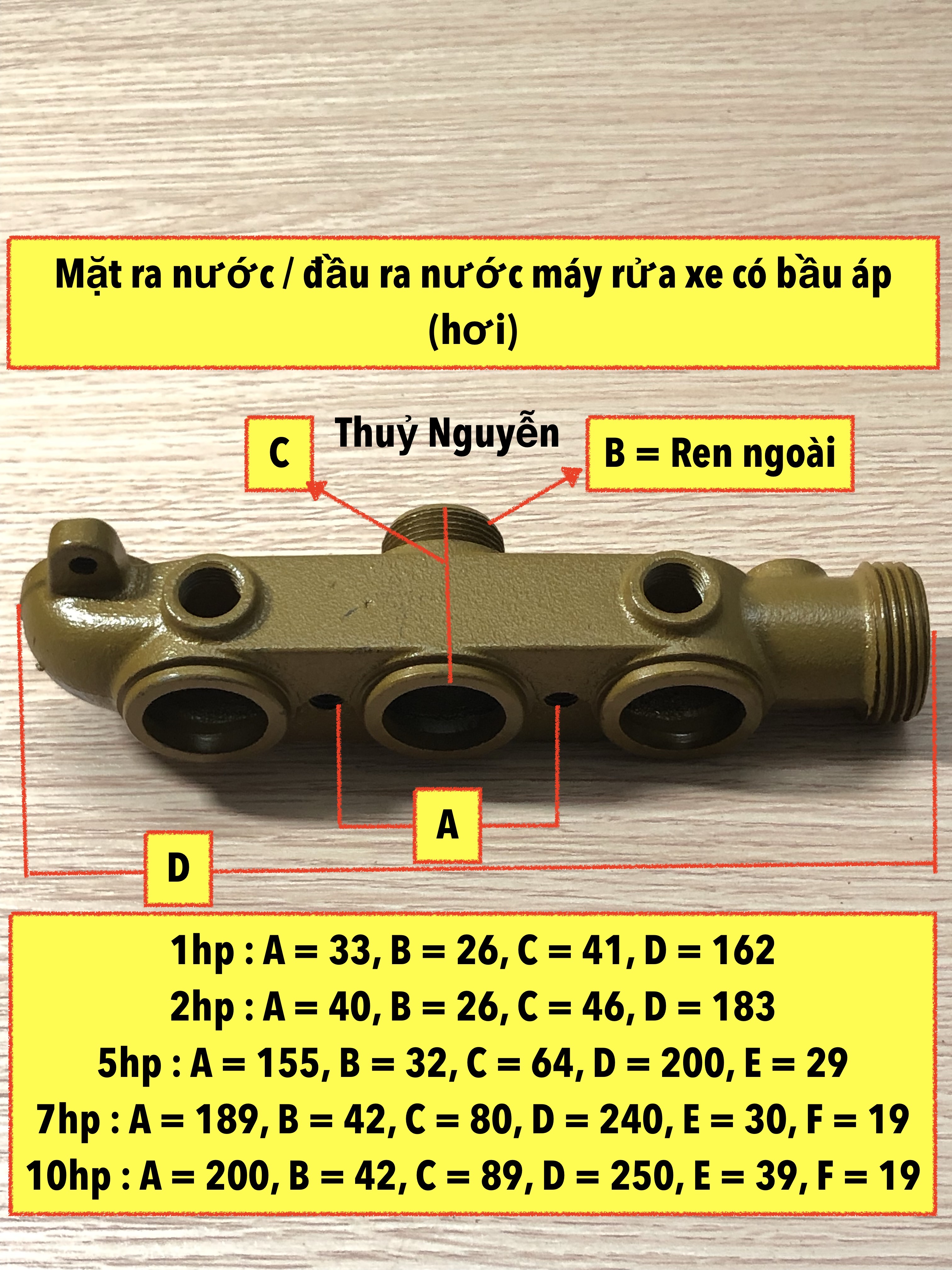 Mặt ra nước/ đầu ra nước máy rửa xe có bầu áp 1hp, 2hp, 5hp, 7hp và 10hp