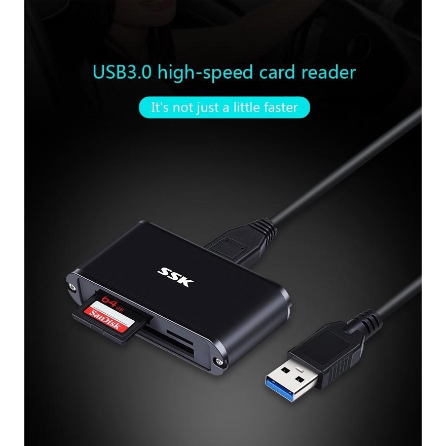 Đầu đọc thẻ nhớ đa năng SSK SCRM630 USB 3.0 - đọc thẻ TF/SD/CF (Đen)