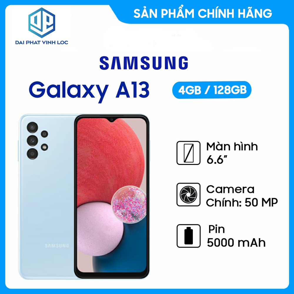 Điện Thoại Samsung Galaxy A13 (4GB/128GB) - Hàng Chính Hãng, Mới 100%, Nguyên Seal | Bảo hành 12 tháng QZ4 - Màn Hình 6.6 Inches - Pin Khủng 5000 mAh
