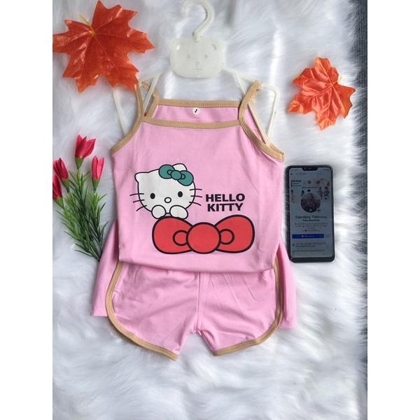 Đồ Bộ 2 Dây In Hình Mèo Hello Kitty Cho Bé Gái 6-19kg