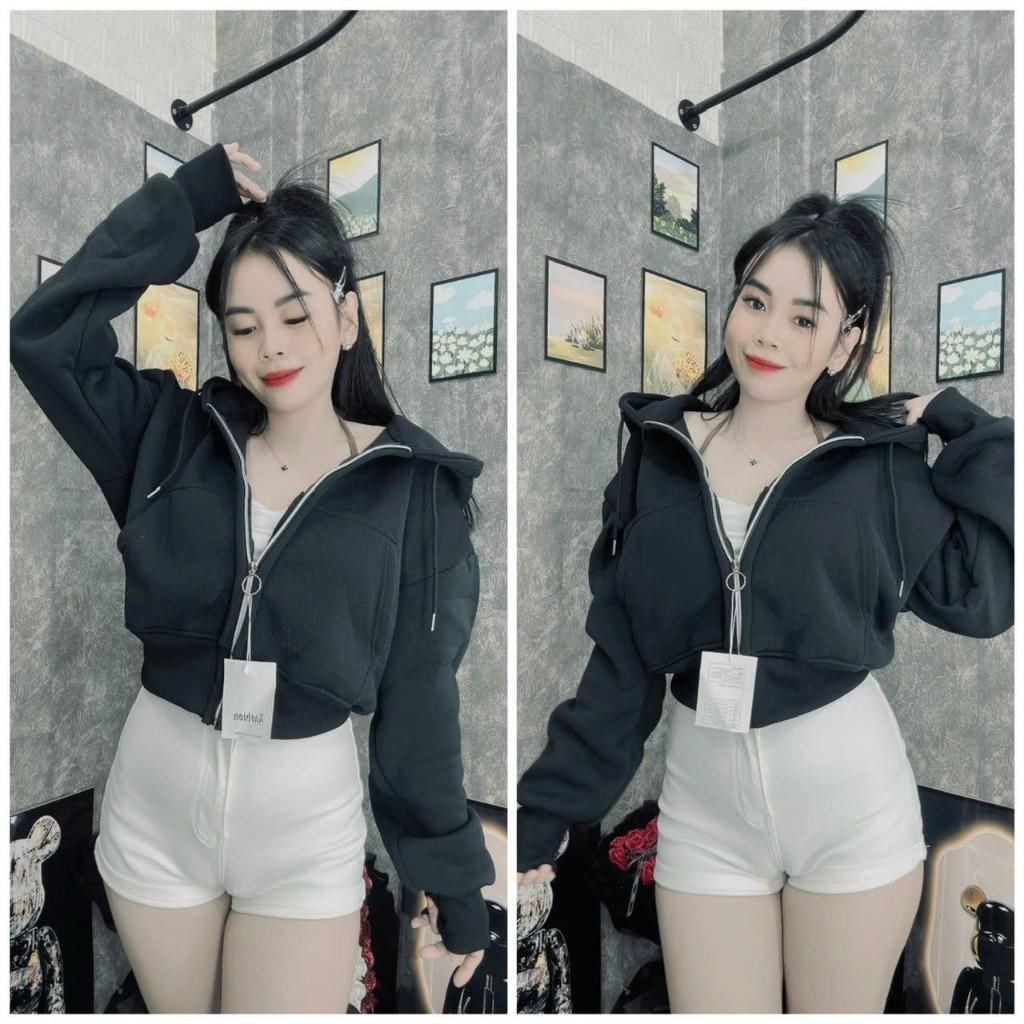 Áo khoác nỉ croptop tay dài trơn có mũ chùm đẹp hàng rất đẹp-A2029 - Màu 6