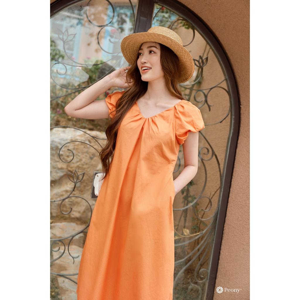 Váy A dáng suông thoải mái, có túi, tông màu cam sữa hot trend Peony - SALLY DRESS