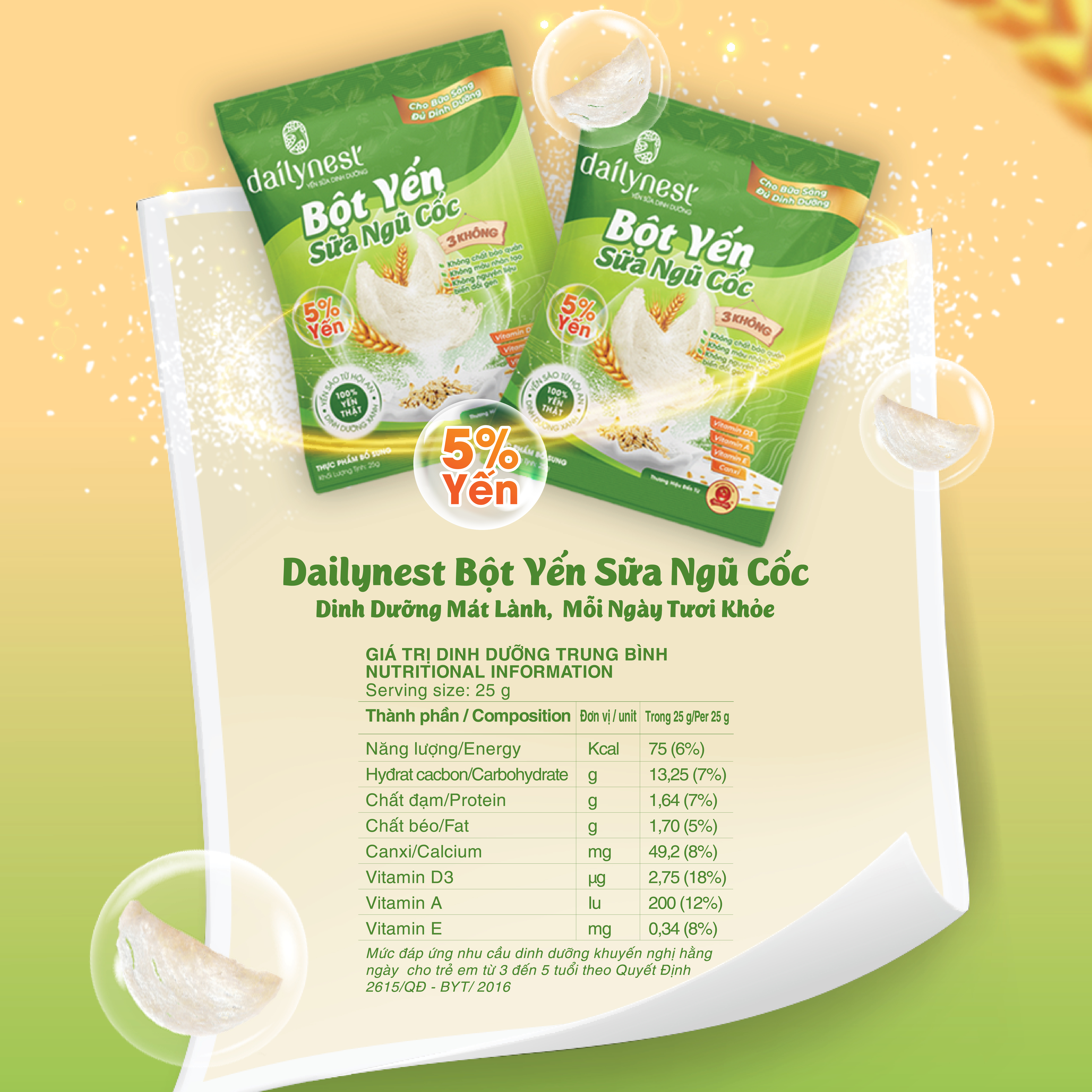 Bột Yến Sữa Ngũ Cốc Dailynest (1 túi x 25g)