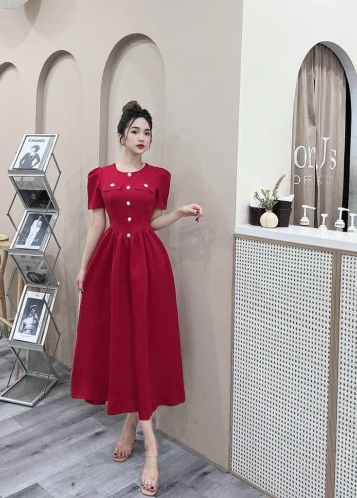 ĐẦM XÒE CỔ TRÒN PHỐI NÚT 13597