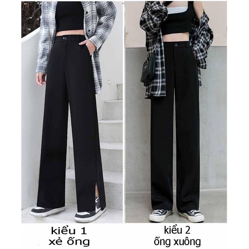 HÀNG THIẾT KẾ Quần Ống Rộng Suông xẻ tà có khóa kéo lưng cao chất tuyết mưa culottes cạp cao cho nữ