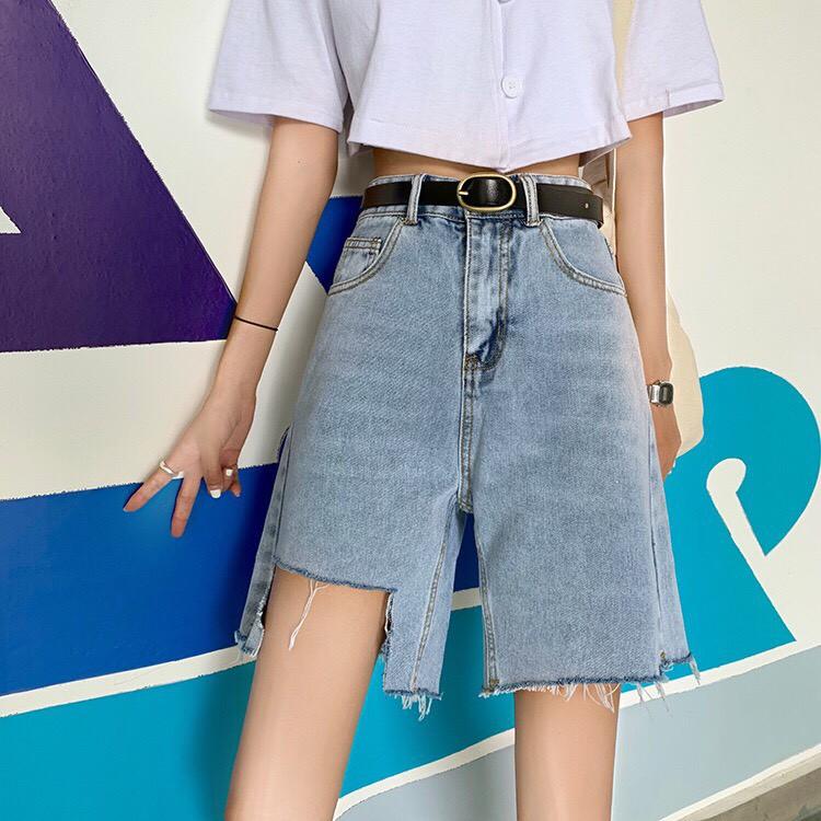 Quần Short Jean Cạp Cao Rách Gấu Phong Cách Ulzzang_C18