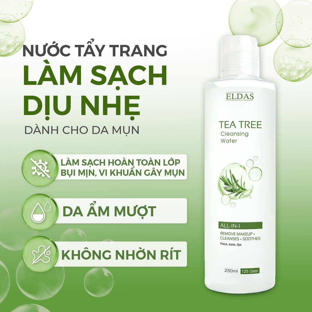 Nước tẩy trang da dầu mụn ELDAS, tinh chất TRÀM TRÀ, sạch sâu không cồn thẩm thấu nhanh ELDAS 220ml