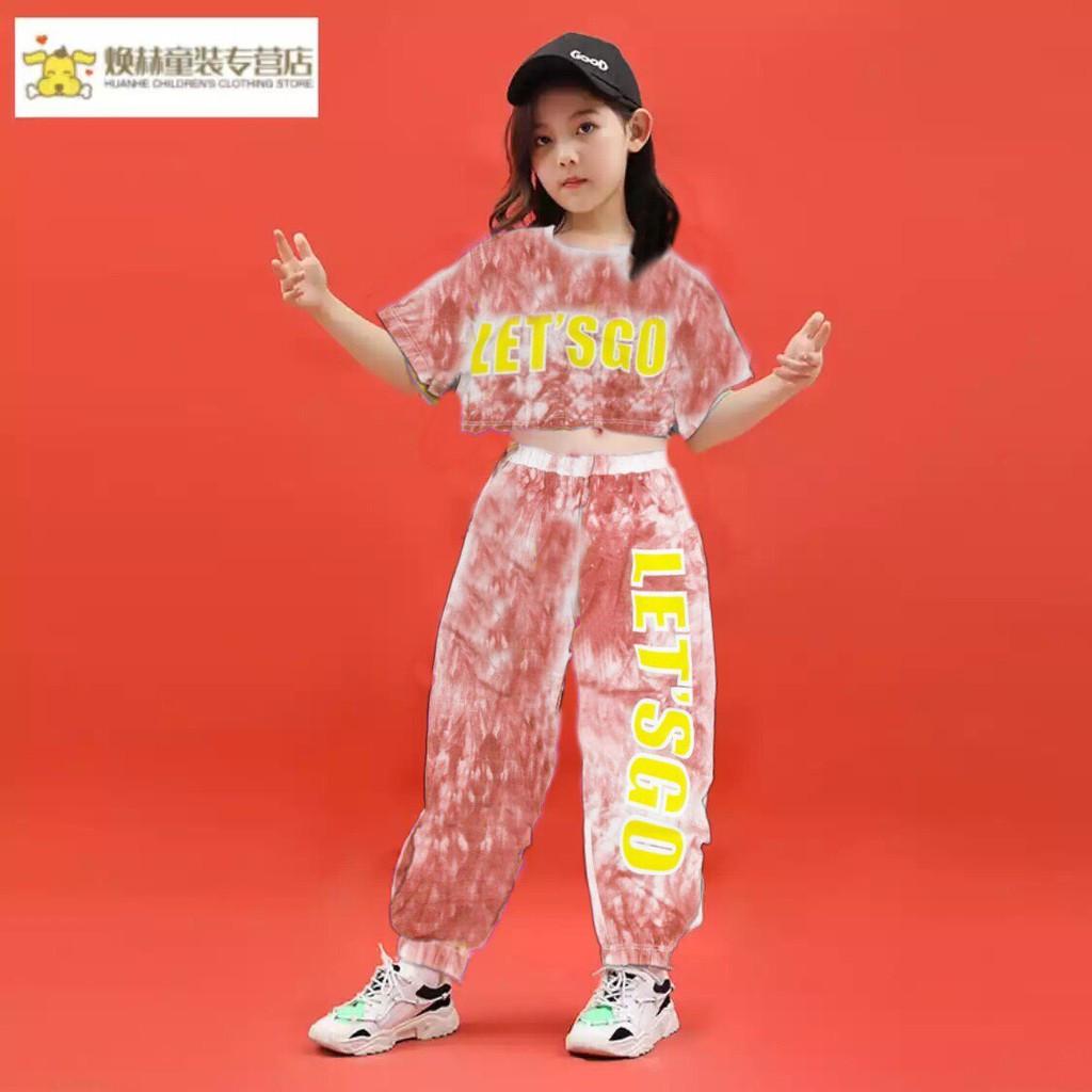 Bộ bé gái hip hop Let's Go thun cotton loan hot trend 2021 xinh mát mùa hè