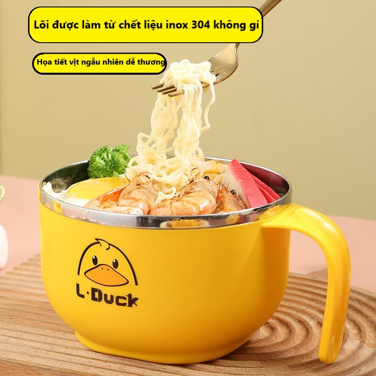Ca Ăn Mì Có Quai Lõi Inox 2 Lớp Tiện Lợi , Họa Tiết Dễ thương - Hàng Chính Hãng