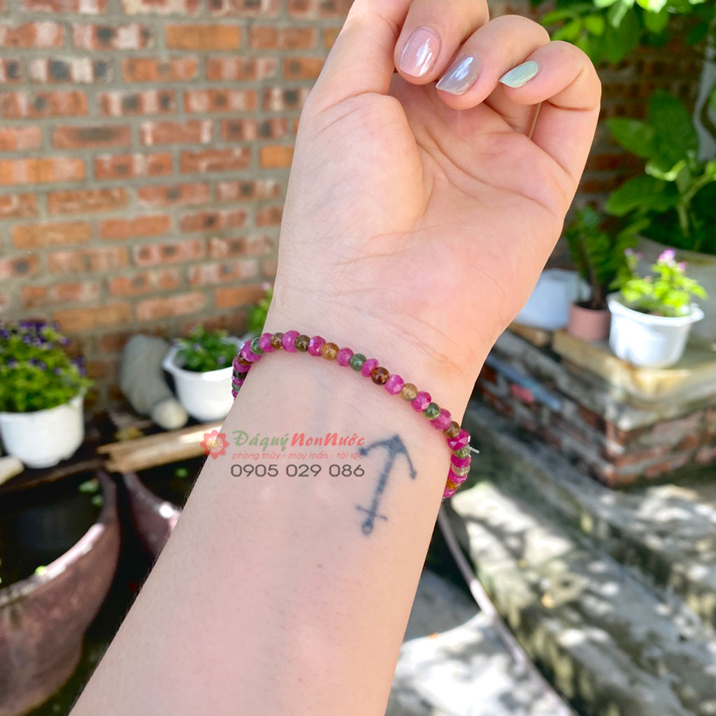 Vòng tay Tourmaline hồng giác cạnh