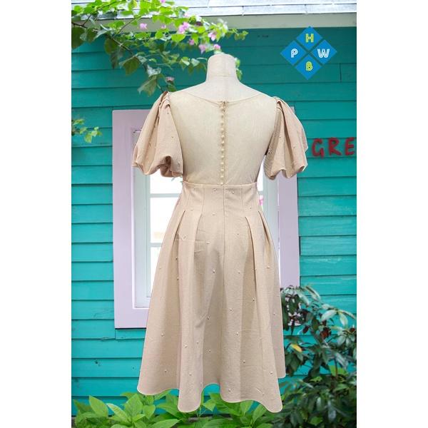Đầm xếp ly ngực tay phồng lồng đèn
