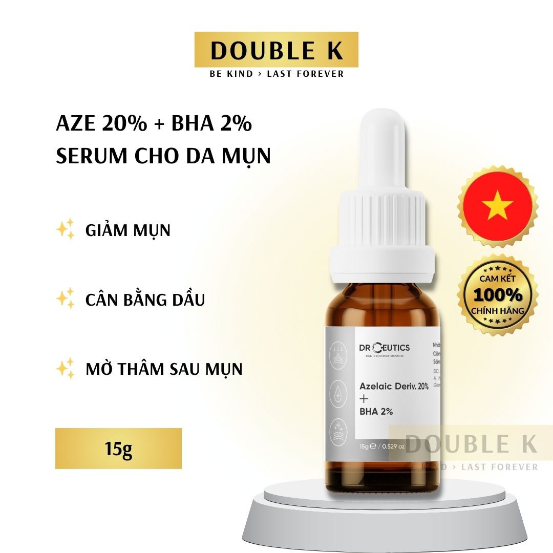 Serum Mụn DrCeutics Azelaic Deriv 20% + BHA 2% - Giảm Mụn, Mờ Thâm Sau Mụn; Ngừa Mụn Tái Phát - Double K